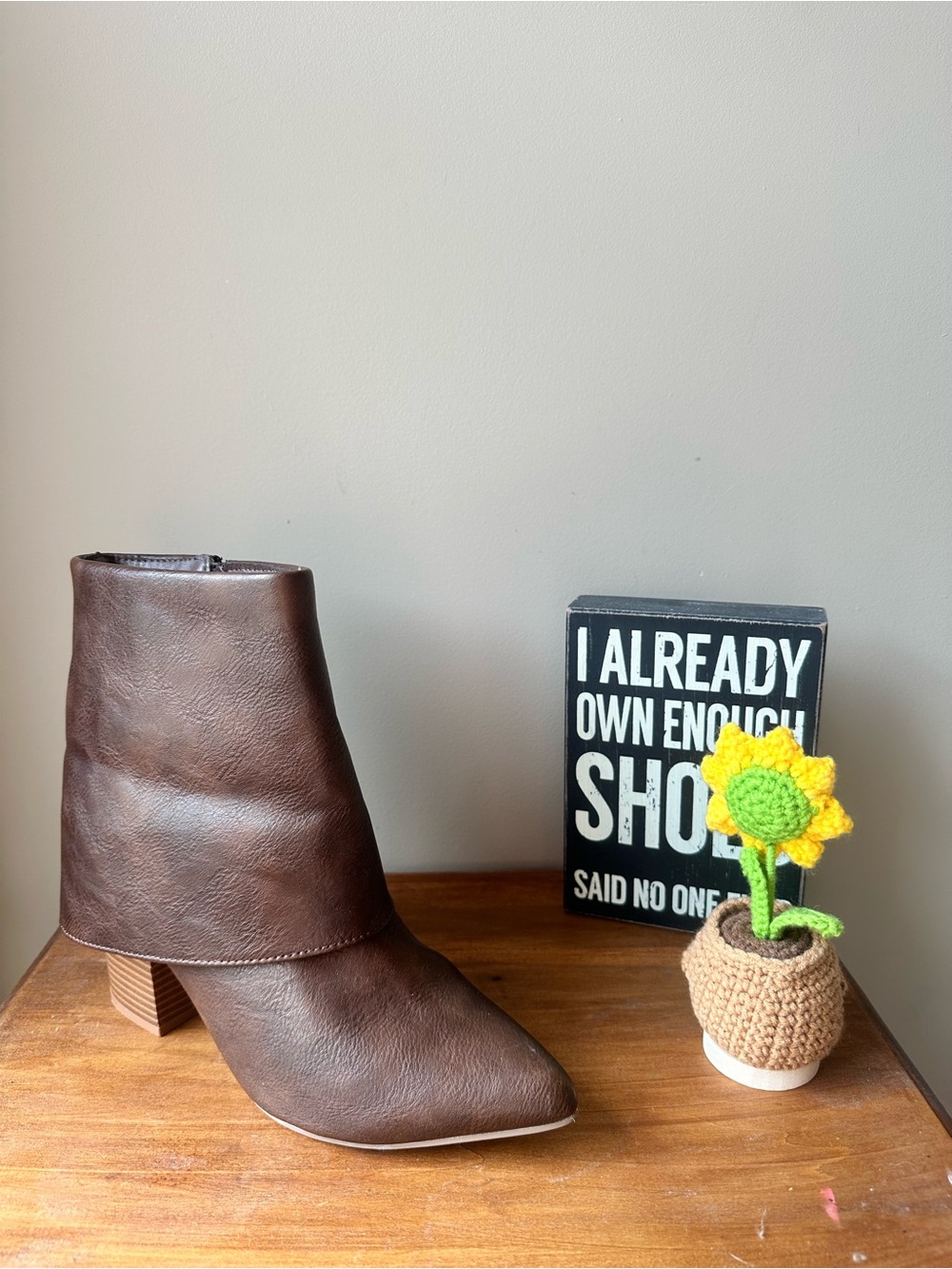 Sonoma Brown Leather Ankle Booties with Block Heel